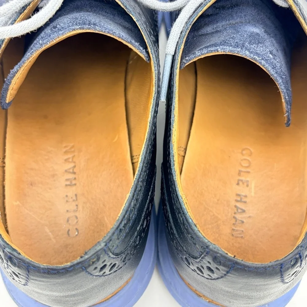 Cole Haan LunarGrand Navy Leather Suede Wingtip Oxfords M9 Blokecore Tech Soles